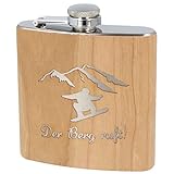 Spruchreif | Flachmann aus Edelstahl mit Gravur „Der Berg ruft!“ | Geschenkidee für Ski- &...