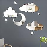 TROYSINC 3D Spiegel Acryl Wandaufkleber, DIY WandSpiegel Wand Aufkleber, Wolken Mond Stern...