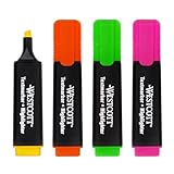 Westcott Textmarker 4 Stück in Grün, Gelb, Orange, Pink | 4er Pack Highlighter Marker n...