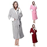 Bademantel Damen Lang Mit Kapuze Baumwolle, Morgenmantel Damen Langarm Loungewear Winter Hausmantel...