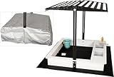 WONDERMAKE® Design Sandkasten mit Matschküche, Dach, Abdeckung Oxford 420D, Vliesfolie, Sandkiste...