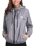 Damen Regenjacke Wasserdicht Leicht Windbreaker regenmantel Zip Atmungsaktiv Regenjacken Regenmantel...