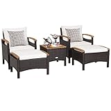 GIANTEX 5er Set Rattan Gartenmöbel Set, Balkonmöbel Set 2 Sessel & 2 Fußhocker & 1 Couchtisch, 5...