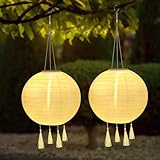 YIFMOO Solar Lampions, 2 Stück 25 CM Solarlaterne Außen Wetterfest, LED Wasserdicht Lampion mit 4...