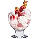 KONZEPT Eisbecher Glas 4er Set, Glasschale mit Fuß 405 ml, Glas Geriffelt für Eis, Joghurt,...