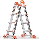 KINGRACK Aluminium Teleskopleiter 4,17 M 4x4 Sprossen Mehrzweckleiter, Rutschfeste...