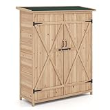 COSTWAY Gartenschrank Holz, Geräteschuppen mit Wasserfestem Asphaltdach & Abnehmbare Regale &...