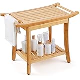 VEVOR Duschhocker Duschbank Badehocker aus Bambus, wasserdichter Duschhocker mit Ablagegriff, 136 kg...