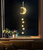 Lewondr Lichterkette Innen,Rattan Mond Sterne Lichterkette Deko Licht mit Timerfunktion Deko...