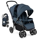 LIFEZEAL Faltbarer Doppelkinderwagen für Zwillinge, Kinderwagen 2-Sitzer mit verstellbarer...