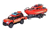 Majorette - Feuerwehrauto mit Boot (33,5 cm) - Land Rover Spielzeugauto aus Metall mit Anhänger und...