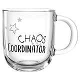 LEONARDO HOME Kaffeetasse - 400 ml - Schwarz - Transparent - Glas - mit Schriftzug Chaos Coordinator