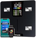 FITAGE Personenwaage digital Testsieger 2024, Körperwaage bis 225kg, Körperfettwaage mit 17...