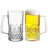 KPYZLBD Biergläser 0,5 Liter, Bierkrug mit Henkel 2er Set, Glas Maßkrug für Partys, Bars,...