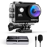 COOAU Action Cam HD 4K 64MP WiFi EIS Stabilisierung mit externem Mikrofon Unterwasserkamera 40M mit...
