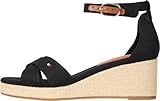 Tommy Hilfiger Damen Wedge Sandalen Flag Criss-Cros Mid mit Knöchelriemen, Schwarz (Black), 39