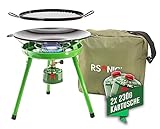 Rsonic RS-9055 Dreibein Campingkocher mit Grillaufsatz, Wok Pfanne & 2 Gaskartuschen (je 230g) -...