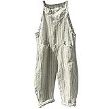 2025 Damen-Jumpsuits gestreiftem Leinen Sommer lässig lockere Passform Verstellbarer Riemen...