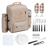 AW BRIDAL Picknickkorb für Paare, 15 l, isolierter Picknick-Rucksack für 2 Personen, braun,...