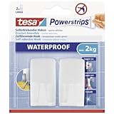 tesa Powerstrips Haken Waterproof Wave, weiß - selbstklebender Wandhaken für Dusche und Bad, groß...