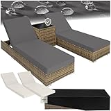 tectake® 2er Lounge Sonnenliegen Set Plus Tisch – inkl. 2 Bezugsets und Schutzhülle, Outdoor...