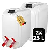 ABACUS® 2X 25 Liter Wasserkanister Natur | Chemiekanister | Auslaufhahn und Deckel (DIN 61) |...