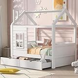 BXEYXE Hausbett Kinderbett Jugendbett 80 * 160 mit Rausfallschutz vielseitiges Holz Kinderbett für...