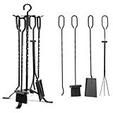 Kaminbesteck Schwarz, 5-teilig Schürhaken Kamin, 65CM Kaminbegleiter-Set, Ofenbesteck Kaminbesteck...