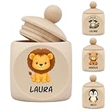 Personalierte Holz-Milchzahndose mit Name & süßem Tiermotiv - einzigartige Kinder-Zahndose als...