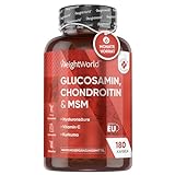 Glucosamin Chondroitin MSM 1560mg - 6 Monate Vorrat - 180 Kapseln mit Vitamin C, Kurkuma &...