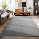 HomebyHome Kurzflor Teppich Wohnzimmer 160x230 cm Grau - Waschbarer Teppich für Schlafzimmer,...