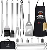 Grillbesteck Set,Grillzubehör Männer Geschenk,Edelstahl Grillkoffer Set of 20,Grill Zubehör mit...