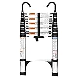 HBTower 3,2m Teleskopleiter Aluminium mit Haken, Leichte Ausziehleiter, Leiter Ausziehbar, klappbare...