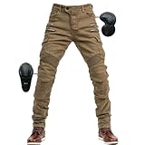 SHUOJIA Herren Motorradhose Jeans mit Schutz Motorrad Biker Pant 4 X Schutzausrüstung (Khaki,XXL)