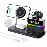 5 in 1 Kabelloses Ladegerät mit Wecker, Induktive Ladestation mit Nachttischlampe für iPhone 16 15...