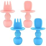 4 Stk Silikon Babylöffel und Gabel ab 6 Monate, Baby Lernlöffel Esslernbesteck Kinder Besteckset,...