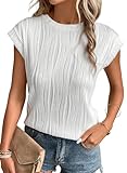 YUTILA Damen T-Shirt Sommer Flügelärmeln Kurzarm Rundhals Bluse Ärmellose Einfarbig Casual Tunika...