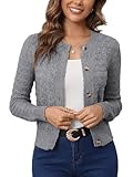 Damen Strickjacke Elegant Langarm Rundhals Cardigan Leicht Bolero Jäckchen mit Knöpfe Weiche Jacke...