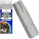 25 Stück Torx Bit Set T20 x 25 mm - Bitsatz für Akkuschrauber mit 1/4' Sechskantschaft - Bitset...