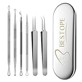 BESTOPE PRO Mitesserentferner, 6-teiliges Akne-Entferner-Set– Pinzetten-Set mit Metallgehäuse,...