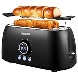 XXL Toaster 4 Scheiben mit Brötchenaufsatz | Toaster Schwarz | Digitales Display | Toastautomat |...