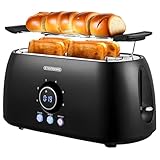 XXL Toaster 4 Scheiben mit Brötchenaufsatz | Toaster Schwarz | Digitales Display | Toastautomat |...