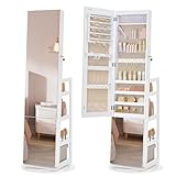 SONGMICS Schmuckschrank mit Ganzkörperspiegel, Schmuckaufbewahrung, Spiegelschrank mit 4 Ablagen,...