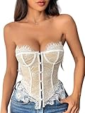 MIZSPISE Damen Sexy Spitze Oberteil See Through Mesh Shirt Elegant Bluse Durchsichtige Top...