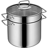 WMF Nudeltopf mit Sieb 24 cm Induktion, Kochtopf groß 7l, Spaghettitopf mit Glasdeckel, Cromargan...