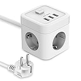 JSVER Steckdosenleiste 3 Fach mit USB, Würfel Mehrfachsteckdose(3680W 16A) USB Schreibtisch mit 3...