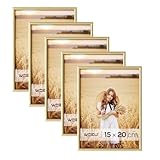 WOLTU Bilderrahmen 15x20 cm, 5 Set, Fotorahmen Gold, Aluminium, mit Passepartout, zum vertikalen...