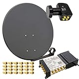 Premium X Satelliten-Komplettanlage 80cm Satellitenschüssel Anthrazit Multischalter 5/8 Quattro LNB...