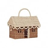 Hipzeepo Korb in Rattanhausform, Dekorativer Handgewebter Regal-Organizer mit Klappgriff,...