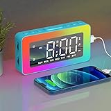 AFEXOA Digitaler elektronischer Wecker mit 2 Weckern, Spiegel LED mit 8 Lichtmodi, Snooze,...